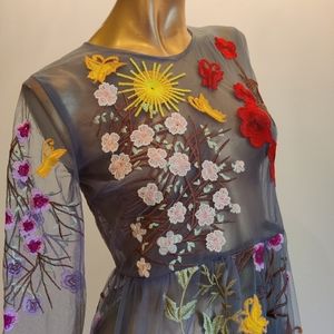 BLUEOXY🌷Sheer💐Dress🦋Floral🌺🌸🌼Appliqué☀️, S/M